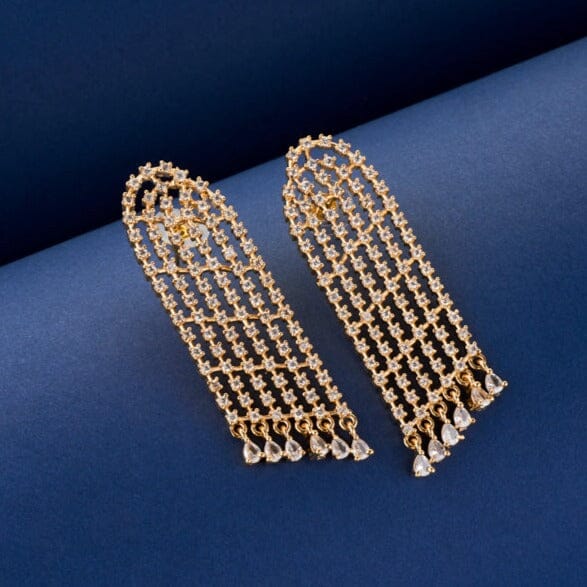 Gold Long Fancy Earrings - ErLn7006 - US$ 1,303 - Beautifully crafted 22k  gold fancy long earring studded with star signity stone and has slim and att